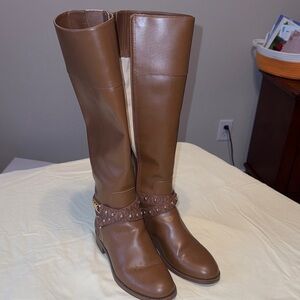 Michael Kors Tall Brown Leather Over-the-Knee Boots with Studded Strap